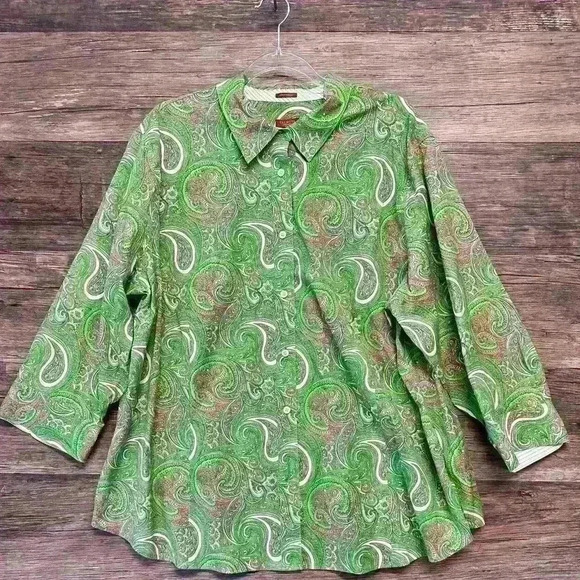 Talbots Multicolored Boxy 3/4 Sleeve Button Down Shirt size 22W - Picture 1 of 3